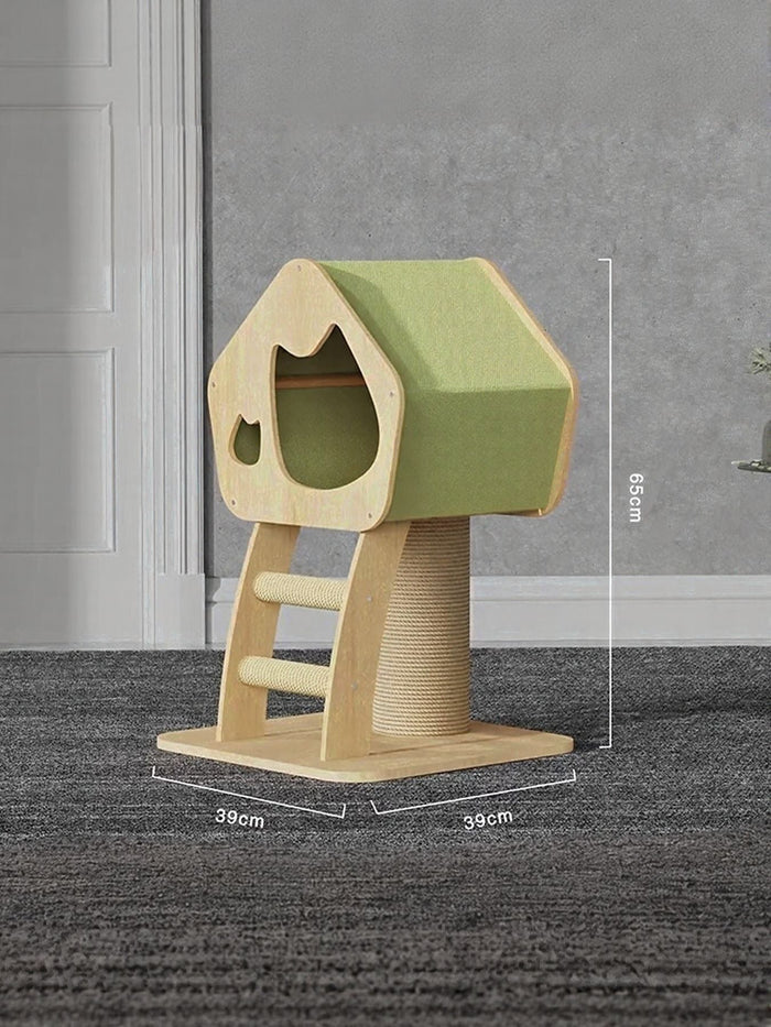 Modern Wooden Cat Condo with Scratching Post - FloofChonk