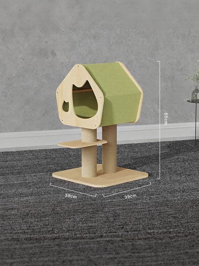 Modern Wooden Cat Condo with Scratching Post - FloofChonk