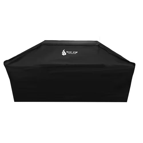Black grill cover with angled top design and logo branding