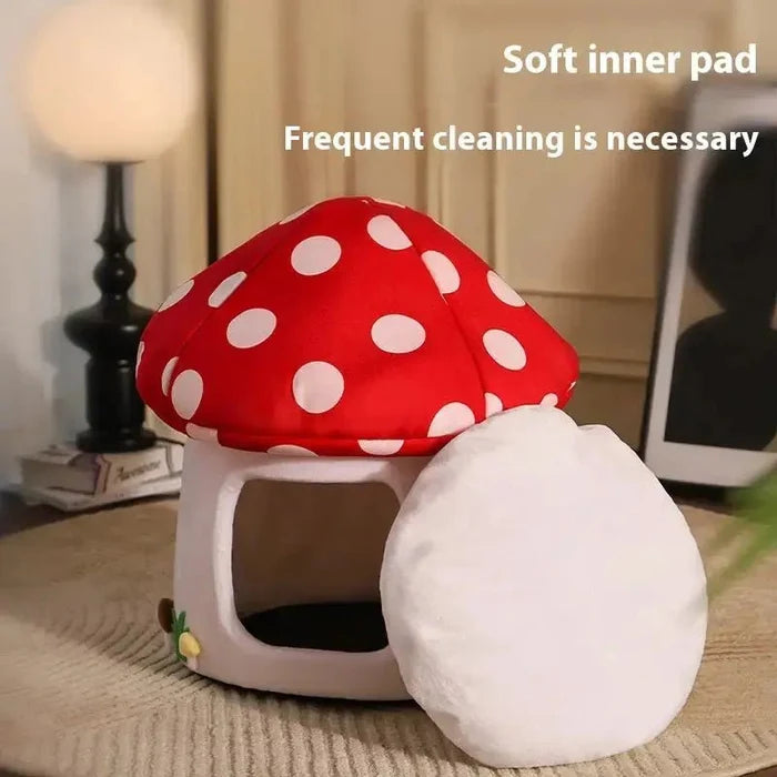 Mushroom Four Seasons Universal Cat Bed Cute Cat Semi - enclosed - FloofChonk