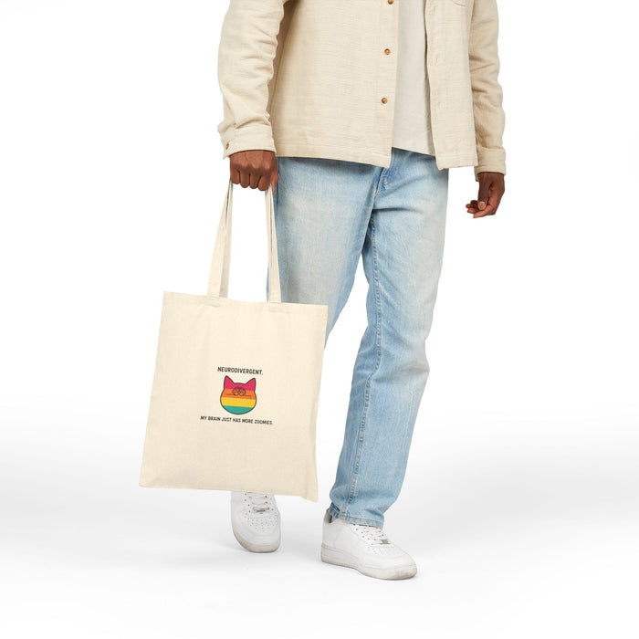 Neurodivergent Cat Rainbow Canvas Tote Bag — "Neurodivergent: My Brain Just Has More Colors" - FloofChonk