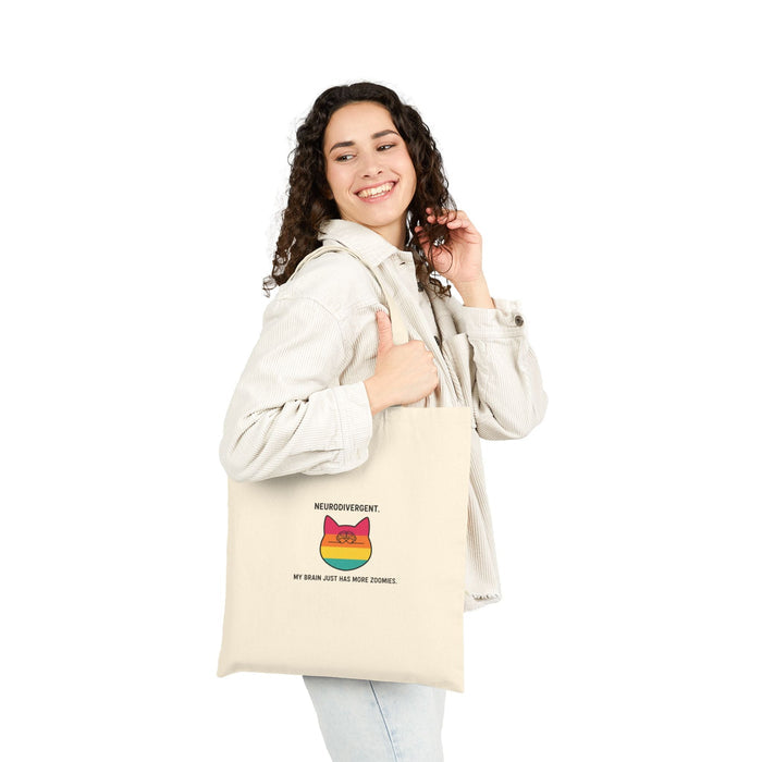 Neurodivergent Cat Rainbow Canvas Tote Bag — "Neurodivergent: My Brain Just Has More Colors" - FloofChonk