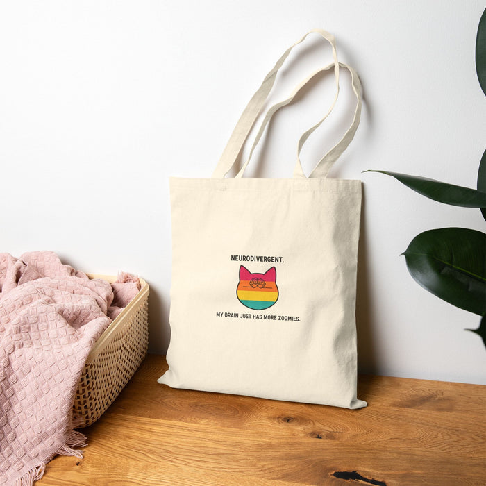 Neurodivergent Cat Rainbow Canvas Tote Bag — "Neurodivergent: My Brain Just Has More Colors" - FloofChonk