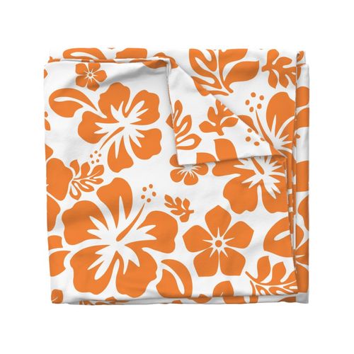 Juicy Orange Hibiscus and Hawaiian Flowers on White Duvet Cover -Medium Scale - Extremely Stoked