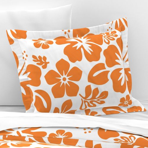 Juicy Orange Hibiscus and Hawaiian Flowers on White Duvet Cover -Medium Scale - Extremely Stoked