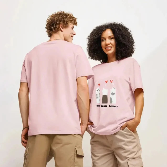 Organic Ribbed Neck T-Shirt with Rock, Paper, Scissors Graphic - FloofChonk