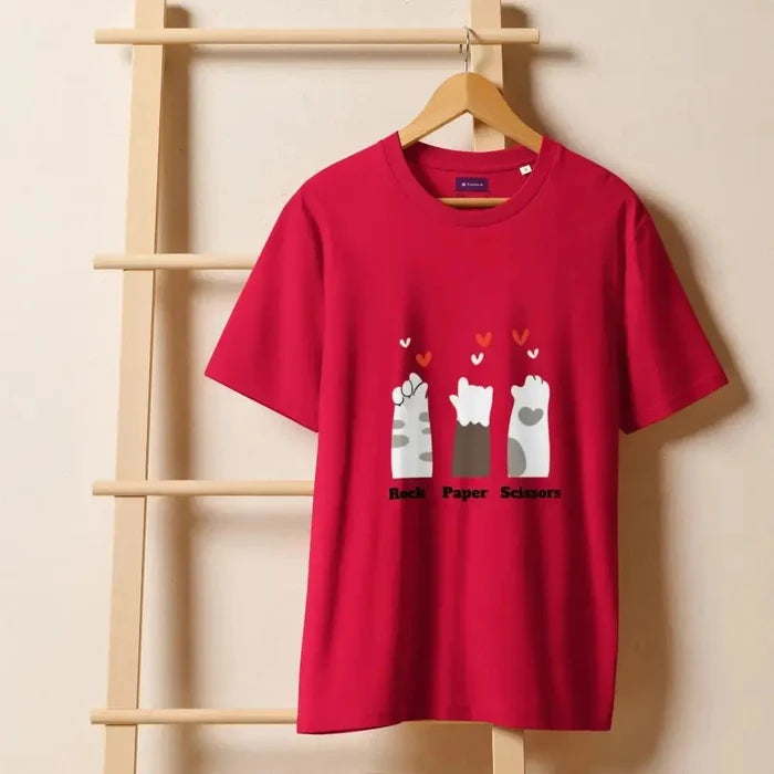 Organic Ribbed Neck T-Shirt with Rock, Paper, Scissors Graphic - FloofChonk