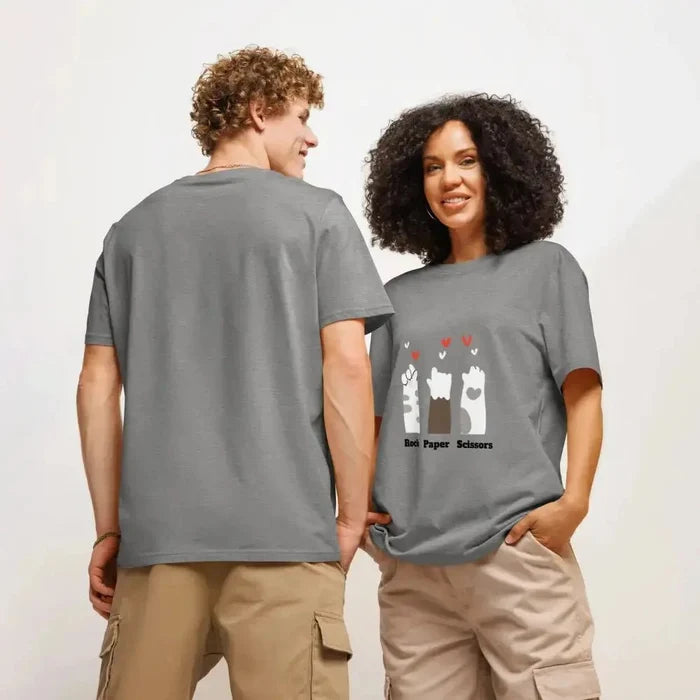 Organic Ribbed Neck T-Shirt with Rock, Paper, Scissors Graphic - FloofChonk