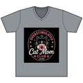 Overstimulated Cat Mom Club V - Neck Tee — Funny Cat Mom Shirt - FloofChonk