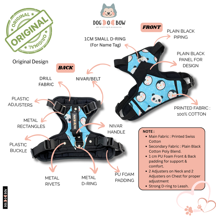 Panda Printed Double Padded Harness