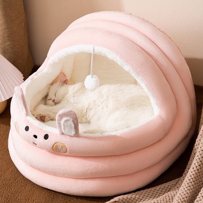 Panier pour chat d'intérieur ou chiot, grotte pour chat - Lapin rose, taille L