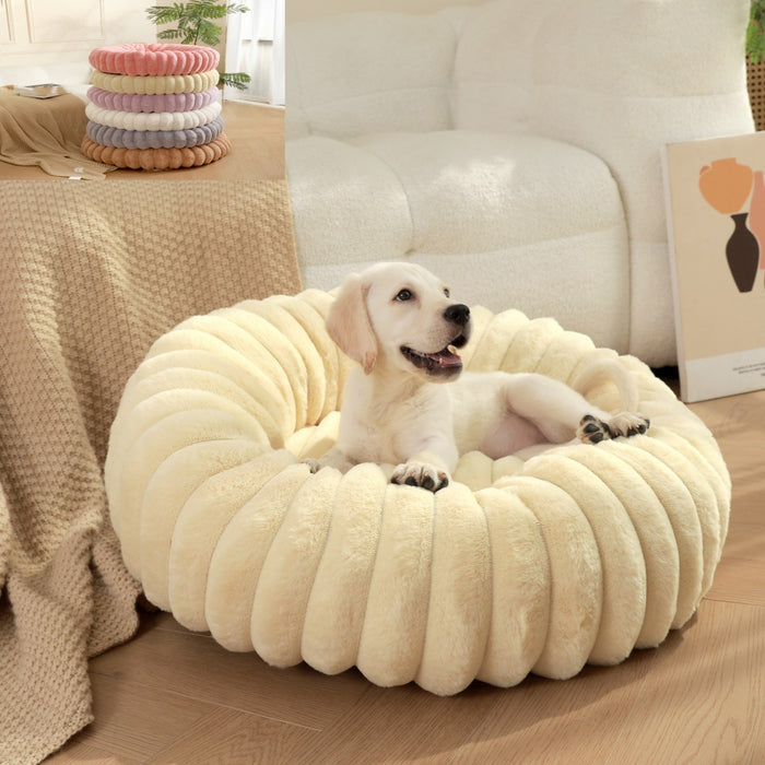 Panier pour chien moyen en fausse fourrure, forme donut, 60 cm