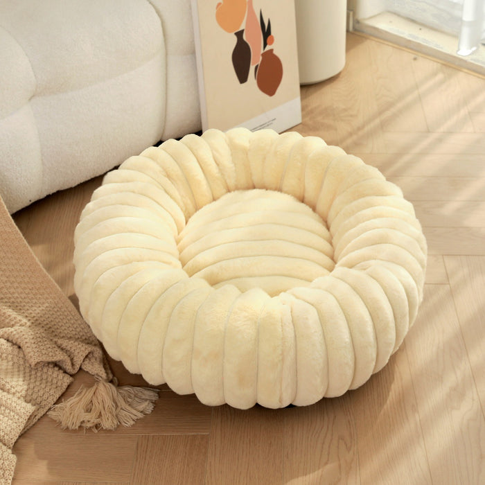 Panier pour chien moyen en fausse fourrure, forme donut, 60 cm