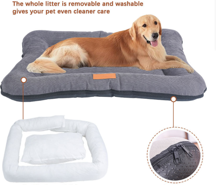 Panier rectangulaire pour grands chiens, lavable en machine, 90 x 65 cm