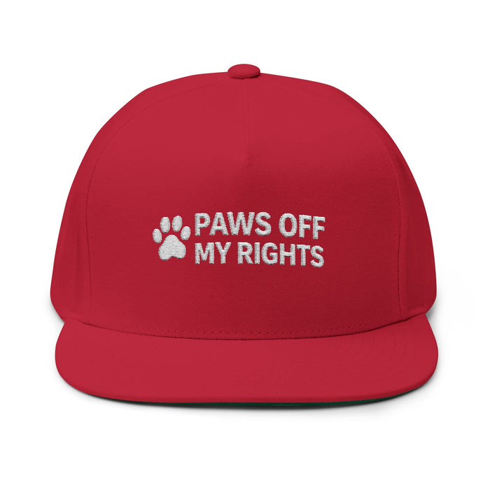 Paws Off My Rights Flat Bill Cap — Embroidered Cat Paw Freedom Hat - FloofChonk