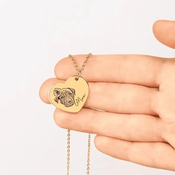 Pet Portrait Heart Necklace - FloofChonk