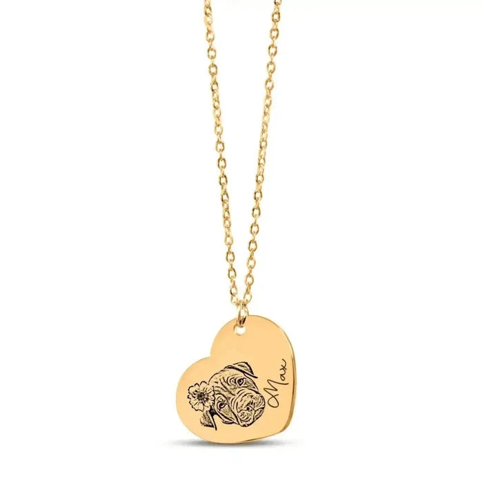 Pet Portrait Heart Necklace - FloofChonk