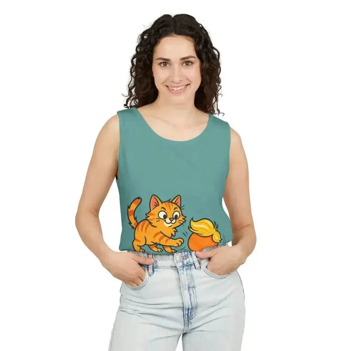 Playful Cat Graphic Tank Top for Summer - FloofChonk