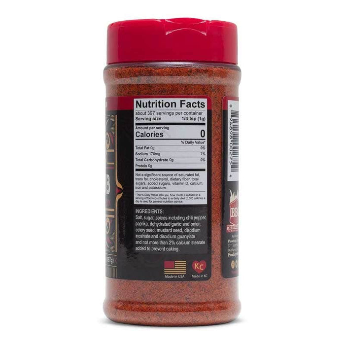 Plowboys BBQ Yardbird dry rub spice jar with red cap, showing nutrition facts and ingredient label