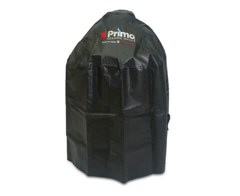 Primo black grill cover for All-in-One kamado style cooker with branding logo
