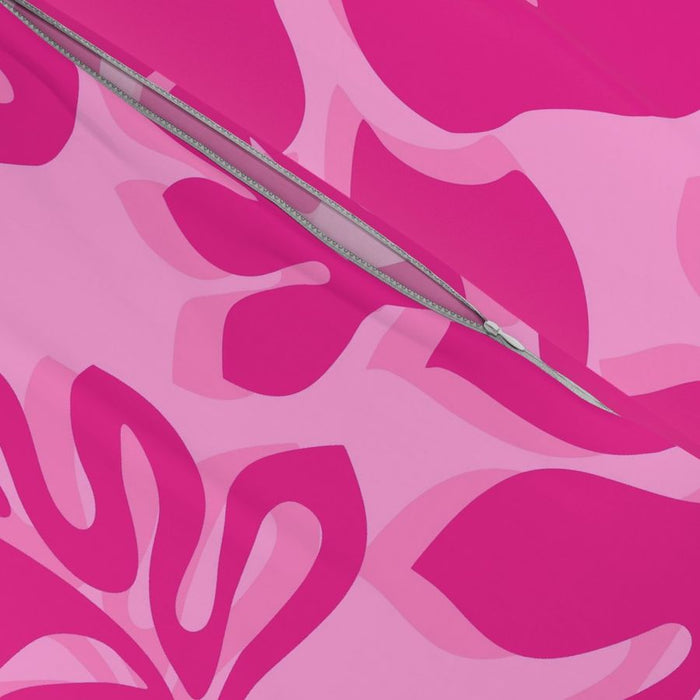 Soft Pink with Surfer Girl Hot Pink Hibiscus and Hawaiian Flowers Duvet Cover -Medium Scale - Extremely Stoked