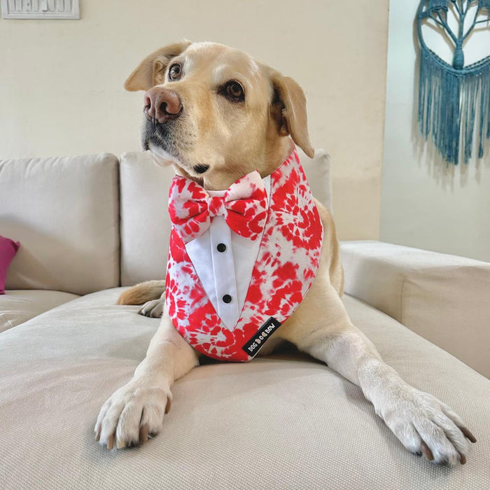 Red Tie & Dye Printed Tuxedo Bandana