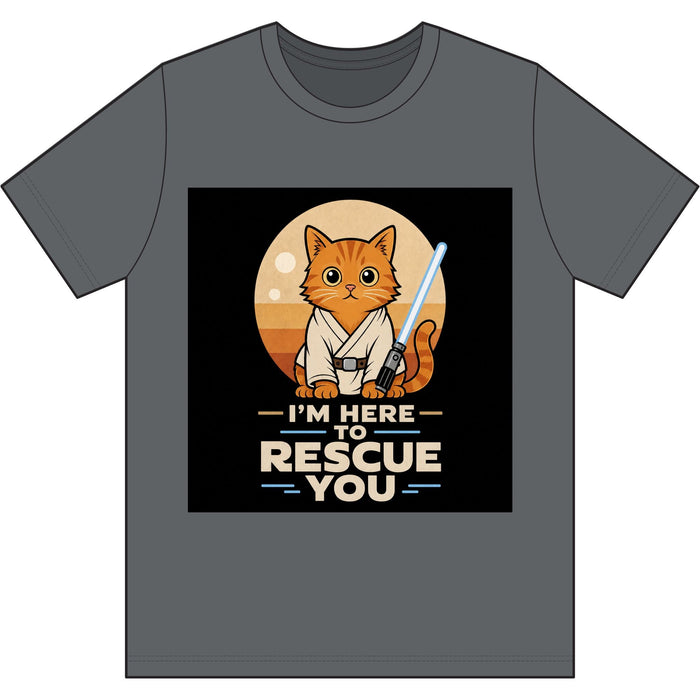 Rescue Kitty Lightsaber T‑Shirt — “I’m Here To Rescue You” Cat Jedi Tee - FloofChonk