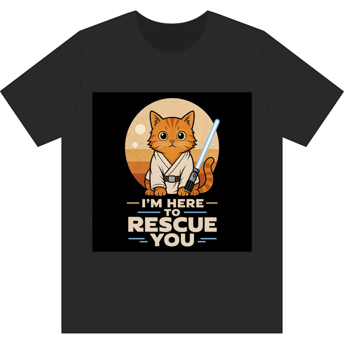 Rescue Kitty Lightsaber T‑Shirt — “I’m Here To Rescue You” Cat Jedi Tee - FloofChonk