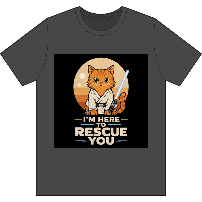 Rescue Kitty Lightsaber T‑Shirt — “I’m Here To Rescue You” Cat Jedi Tee - FloofChonk