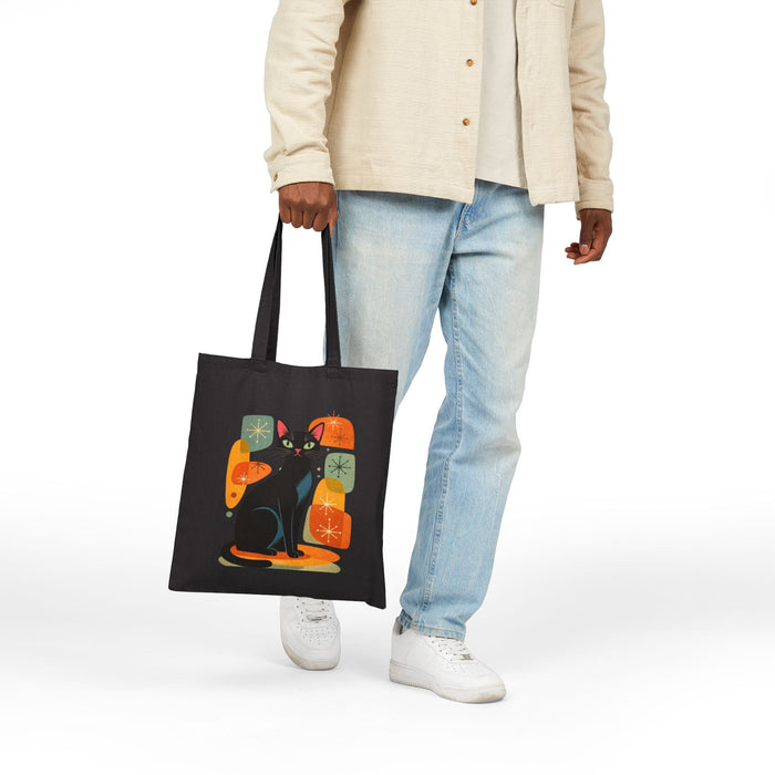 Retro Black Cat Graphic Canvas Tote Bag - FloofChonk