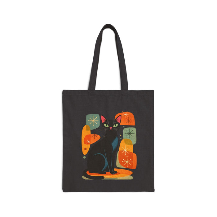 Retro Black Cat Graphic Canvas Tote Bag - FloofChonk