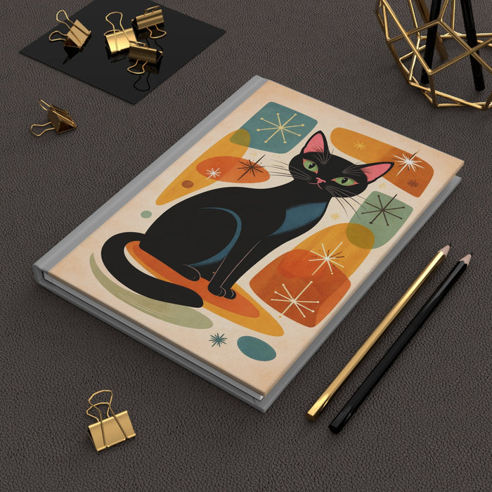 Retro Black Cat Hardcover Journal — Mid Century Modern Notebook for Cat Lovers - FloofChonk