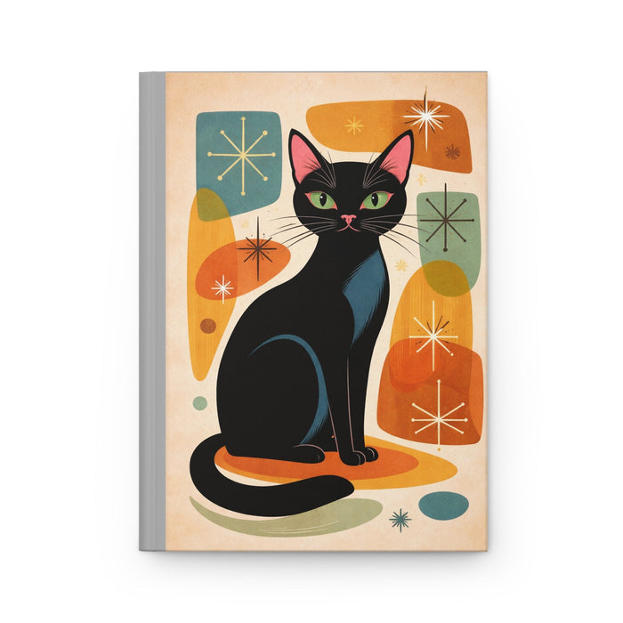 Retro Black Cat Hardcover Journal — Mid Century Modern Notebook for Cat Lovers - FloofChonk
