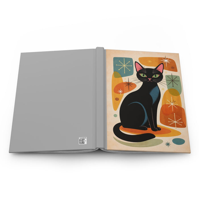 Retro Black Cat Hardcover Journal — Mid Century Modern Notebook for Cat Lovers - FloofChonk