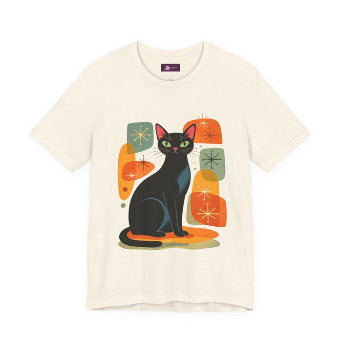 Retro Mid - Century Modern Black Cat T-Shirt - FloofChonk