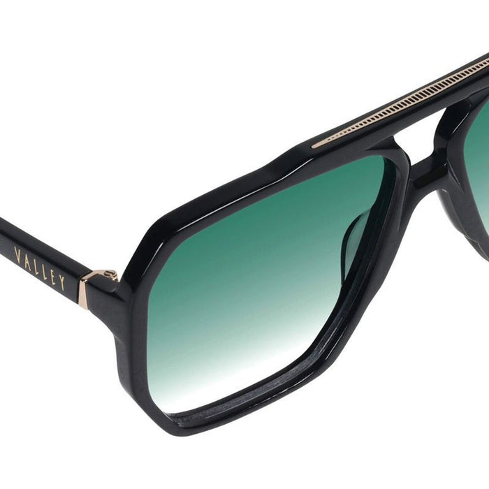 Rodeo, Gloss Black with Gold Metal/Dark Green Gradient Lenses