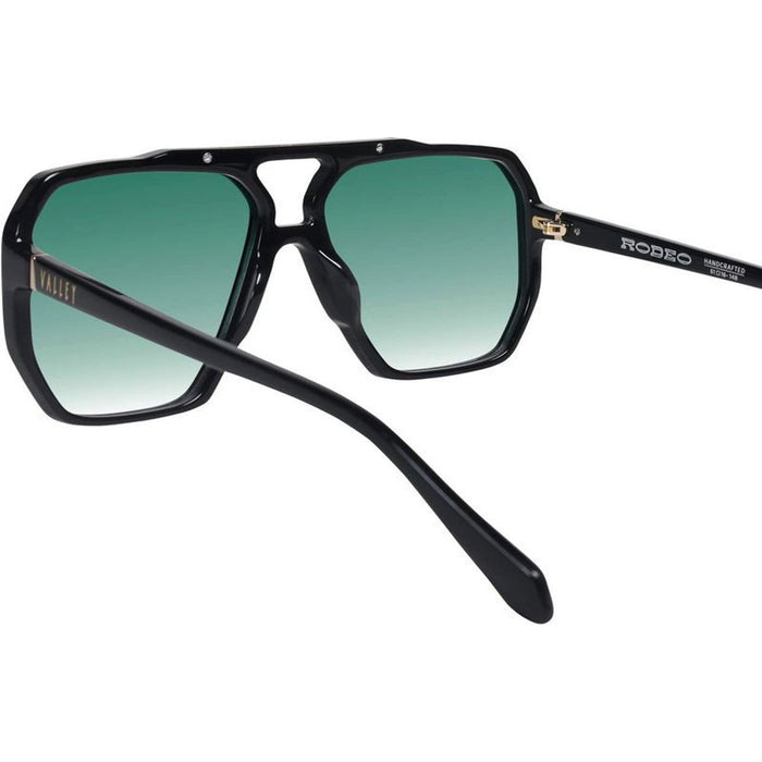 Rodeo, Gloss Black with Gold Metal/Dark Green Gradient Lenses