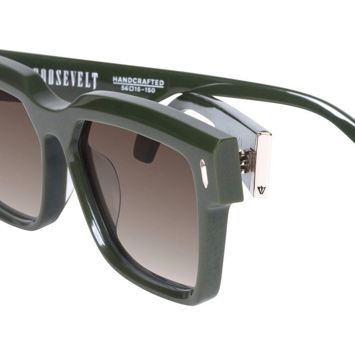 Roosevelt, Army Green with Gold Metal/Brown Gradient Lenses