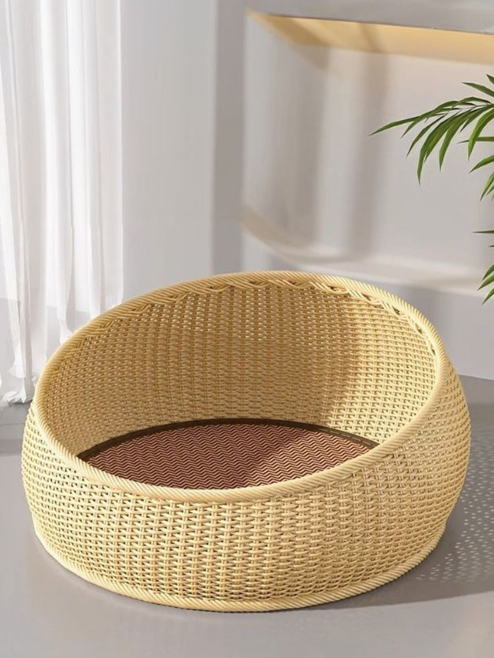 Round Woven Rattan Pet Nest - FloofChonk