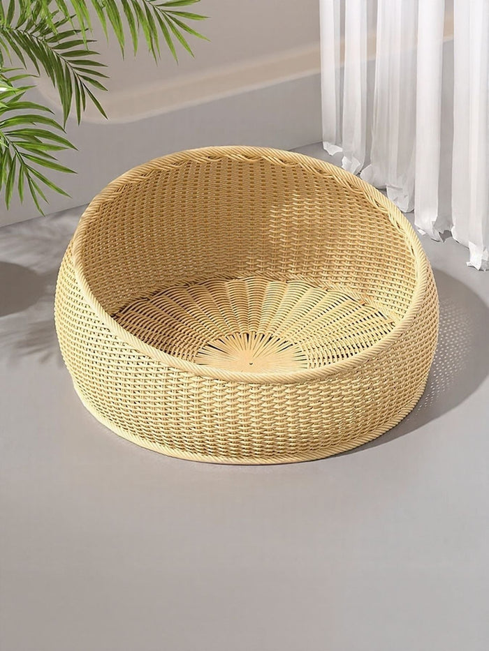 Round Woven Rattan Pet Nest - FloofChonk