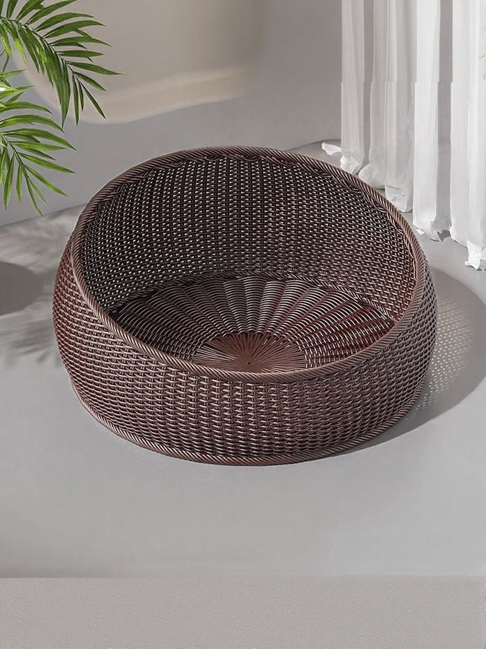 Round Woven Rattan Pet Nest - FloofChonk