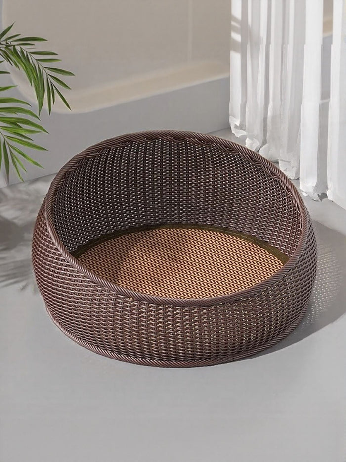 Round Woven Rattan Pet Nest - FloofChonk