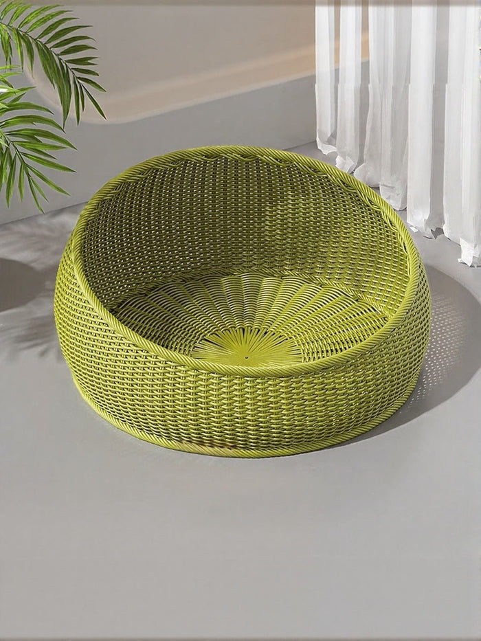 Round Woven Rattan Pet Nest - FloofChonk