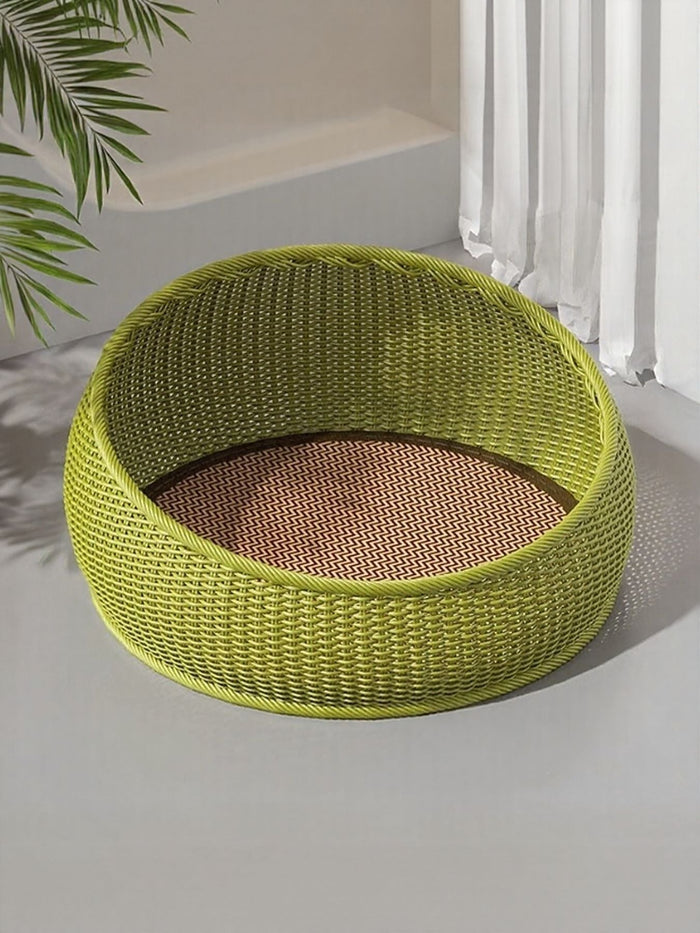 Round Woven Rattan Pet Nest - FloofChonk