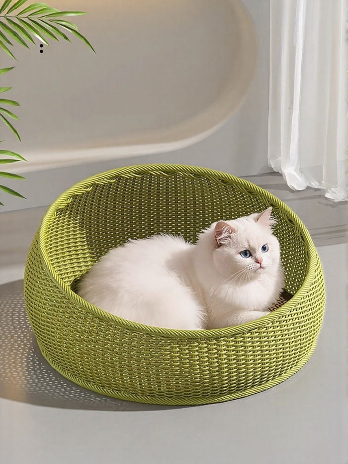 Round Woven Rattan Pet Nest - FloofChonk