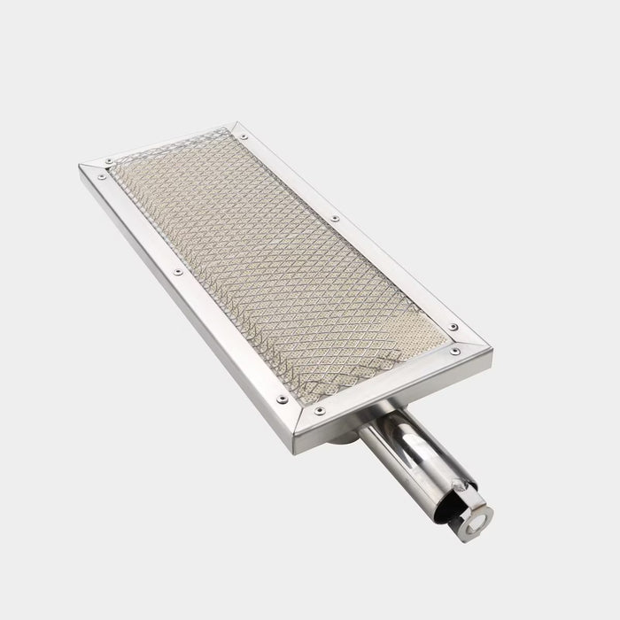 Stainless steel BBQ grill basket with fine mesh cooking surface and riveted aluminum frame handle