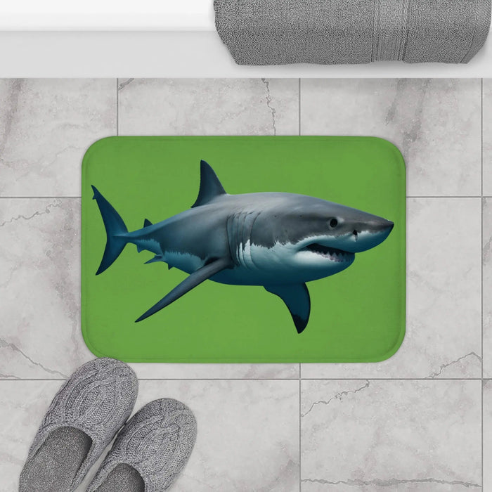 Shark Bath Mat — Realistic Great White on Green Non - Slip Bathroom Rug - FloofChonk