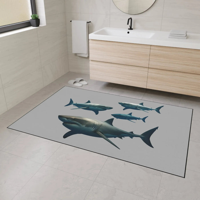 Shark School Heavy - Duty Floor Mat — Durable Ocean Shark Rug for Entryway, Garage, or Bathroom - FloofChonk