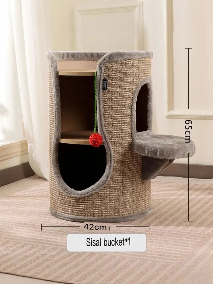 Sisal - Covered Cylinder Cat Tree Condo with Plush Perch - FloofChonk
