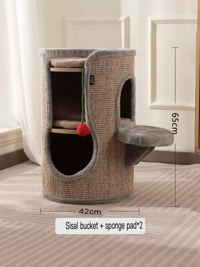 Sisal - Covered Cylinder Cat Tree Condo with Plush Perch - FloofChonk